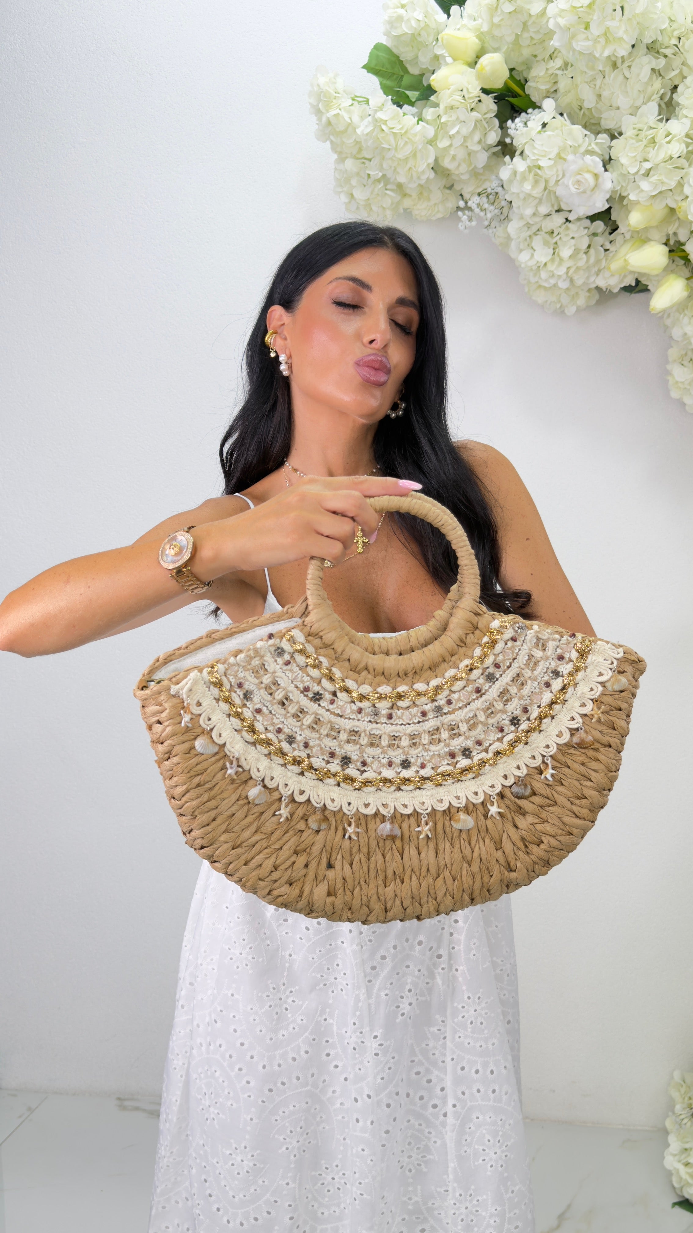 Borsa rafia con ricami